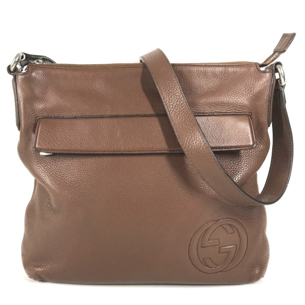 GUCCI 322059 Interlocking G Logo Bag, Crossbody Pouch, Shoulder Leather, Men'...